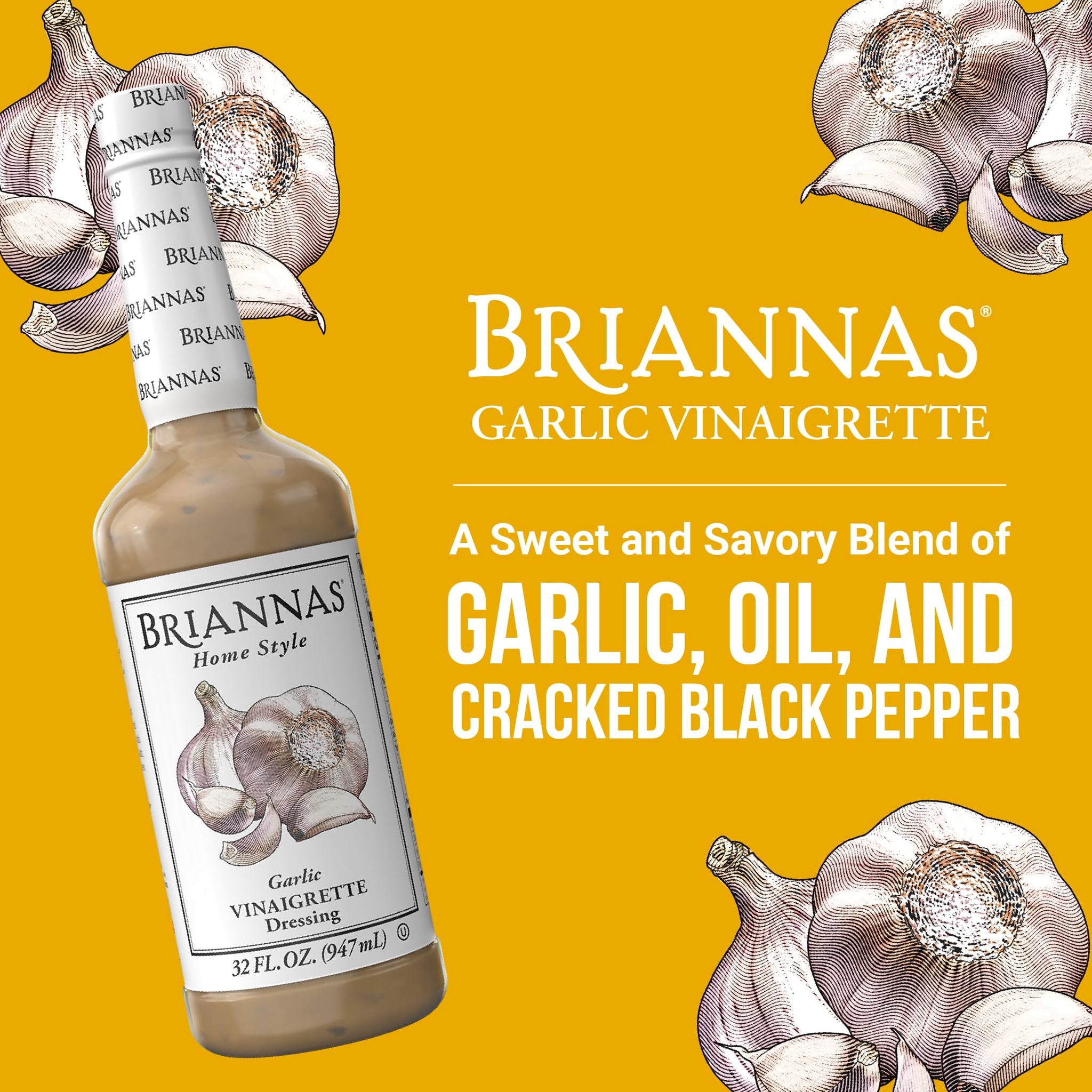 BRIANNAS - Home Style Garlic Vinaigrette Dressing - Fine Salad Dressing made with Premium Ingredients - Gluten Free, Vegan, & Kosher Dressing - 32 oz