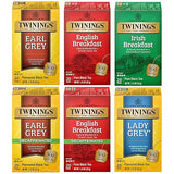 Twinings Tea Variety 6-Pack - Earl Grey, English Breakfast, Irish Breakfast, Decaffeinated Earl Grey, Decaffeinated English Breakfast, Lady Grey Tea