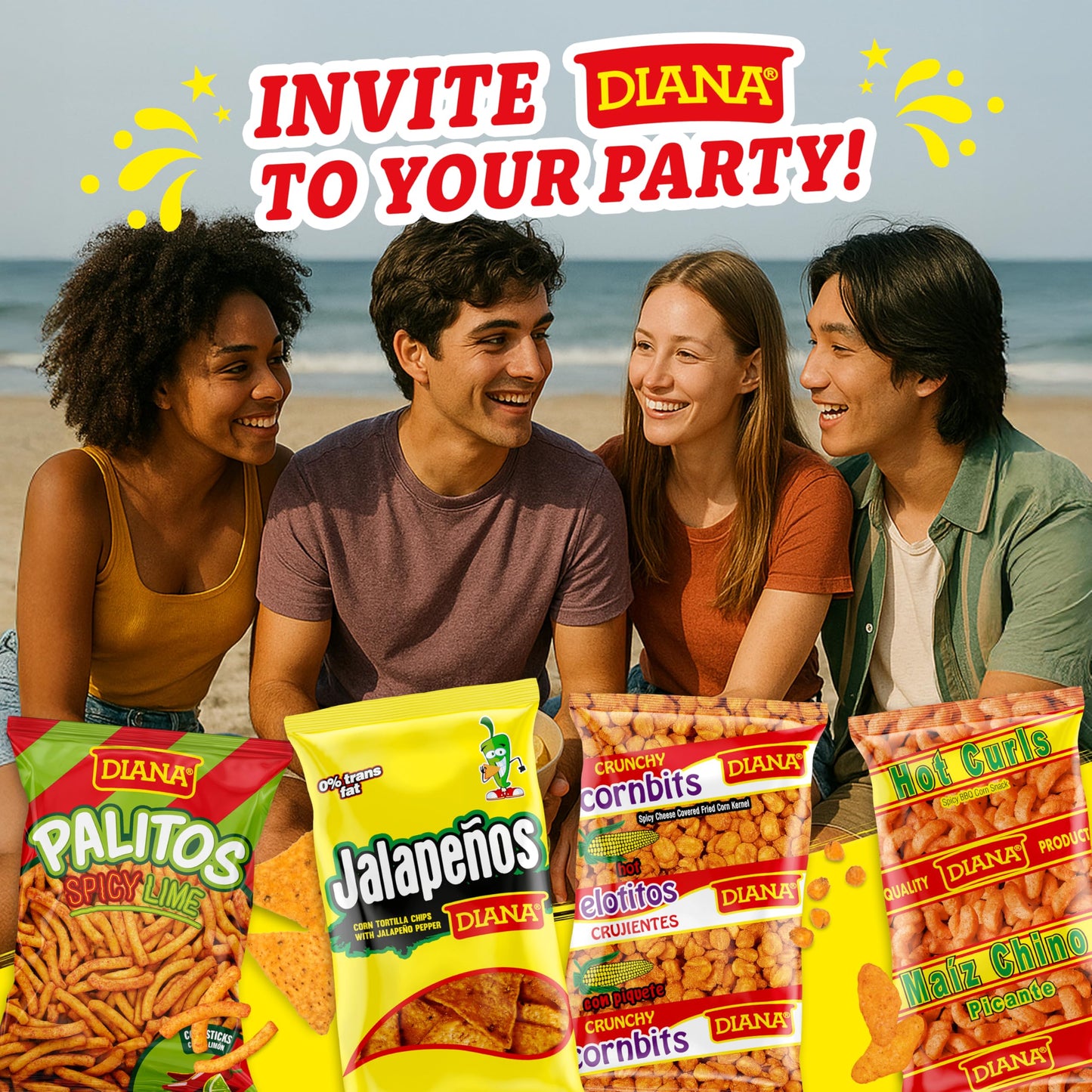 Diana Mild Spicy Snack Variety Pack, Hot Curls, Jalapeños, Spicy Cornbits and Chili Limon Palitos, 18 Bags, 18 Oz