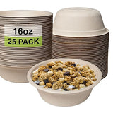 EcoQuality [25 Pack 16 oz Compostable Paper Bowls Heavy-Duty Disposable Bowls, Eco-Friendly Natural Bagasse Unbleached, Hot or Cold Use, 100%