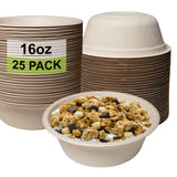 EcoQuality [25 Pack 16 oz Compostable Paper Bowls Heavy-Duty Disposable Bowls, Eco-Friendly Natural Bagasse Unbleached, Hot or Cold Use, 100%