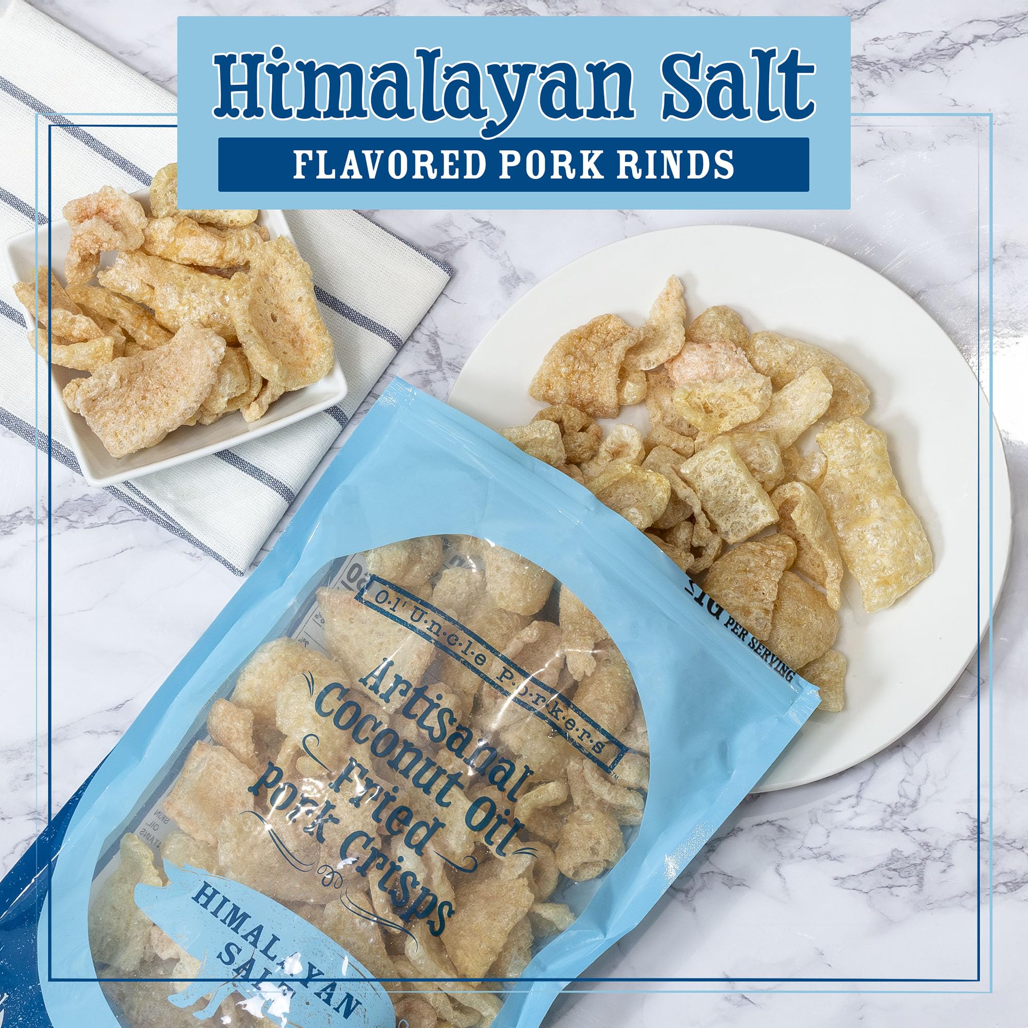 Ol' Uncle Porkers Keto-Friendly Pork Rinds Fried in Coconut Oil, 8 oz Bags, (Himalayan Pink Salt Flavor, Pack of 1)