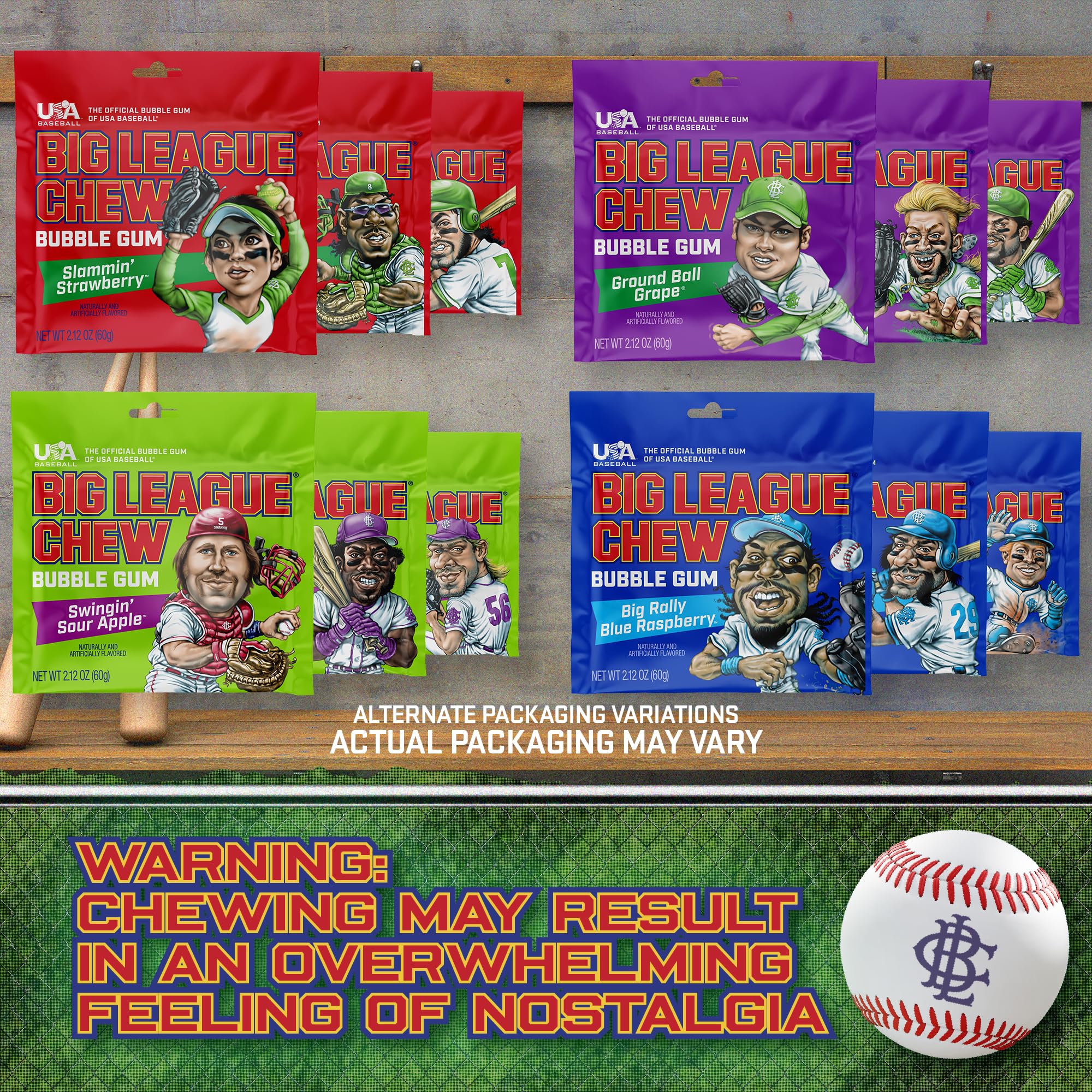 Big League Chew Bulk Variety Pack of 5 - Classic Baseball Bubble Gum Bulk with 5 Flavors for Teams and Parties, Dugout Snacks & Gifts - Nostalgic