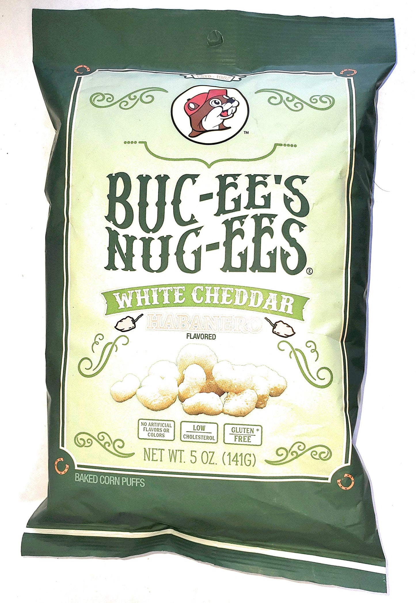 Buc-ee's Nug-ees: White Cheddar Habanero Flavored Powdery Cheese-Flavored Beaver Nuggets Sweet Corn Puff Snacks From Texas, 1 Bag of 5 Ounce
