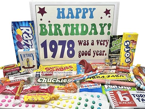 RETRO CANDY YUM ~ 1978 48th Birthday Gift Box Nostalgic Candy Assortment from Childhood for 48 Year Old Man or Woman Born 1978