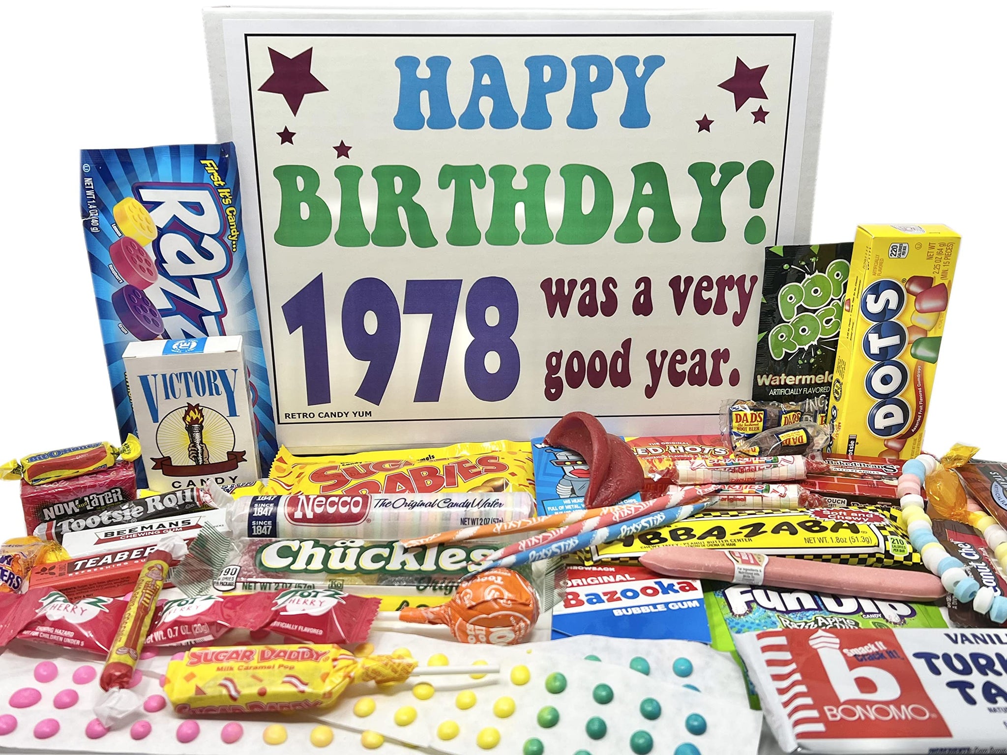 RETRO CANDY YUM ~ 1978 48th Birthday Gift Box Nostalgic Candy Assortment from Childhood for 48 Year Old Man or Woman Born 1978