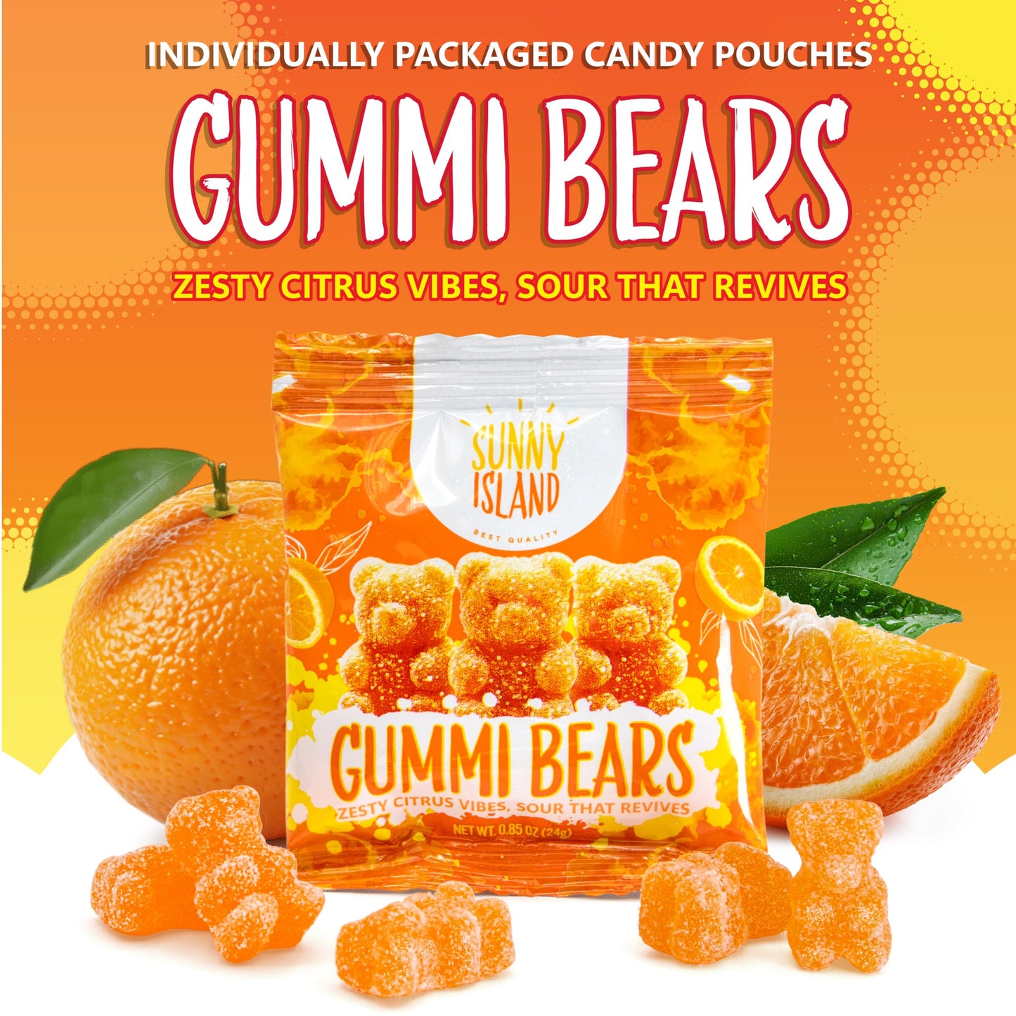 Sour Bears Gummy Candy | 12 Packs | Orange Gummies for Lunchbox Snacks, Goodie Bags & Candy Buffets | Gelatin Free Sour Gummies | Individually Wrapped