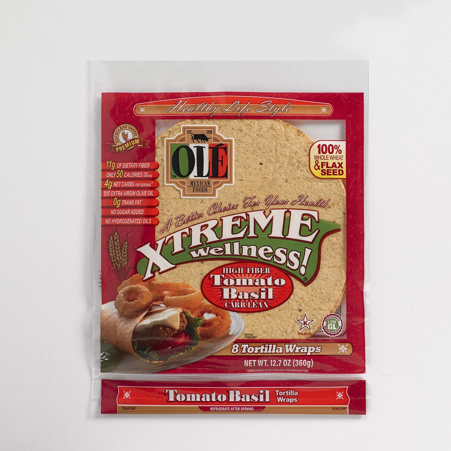 Basil Flour Tortilla Wraps | 8" Size | 8 Count Each Pack | 6 Pack Case