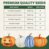 Pumpkin Seeds | 5 Invidiual Packs | 2026 Season | Non-GMO | Jack O Lantern, Sugar Pie, Casper, Cinderella & Blue Jarrahdale! | for Planting Indoor