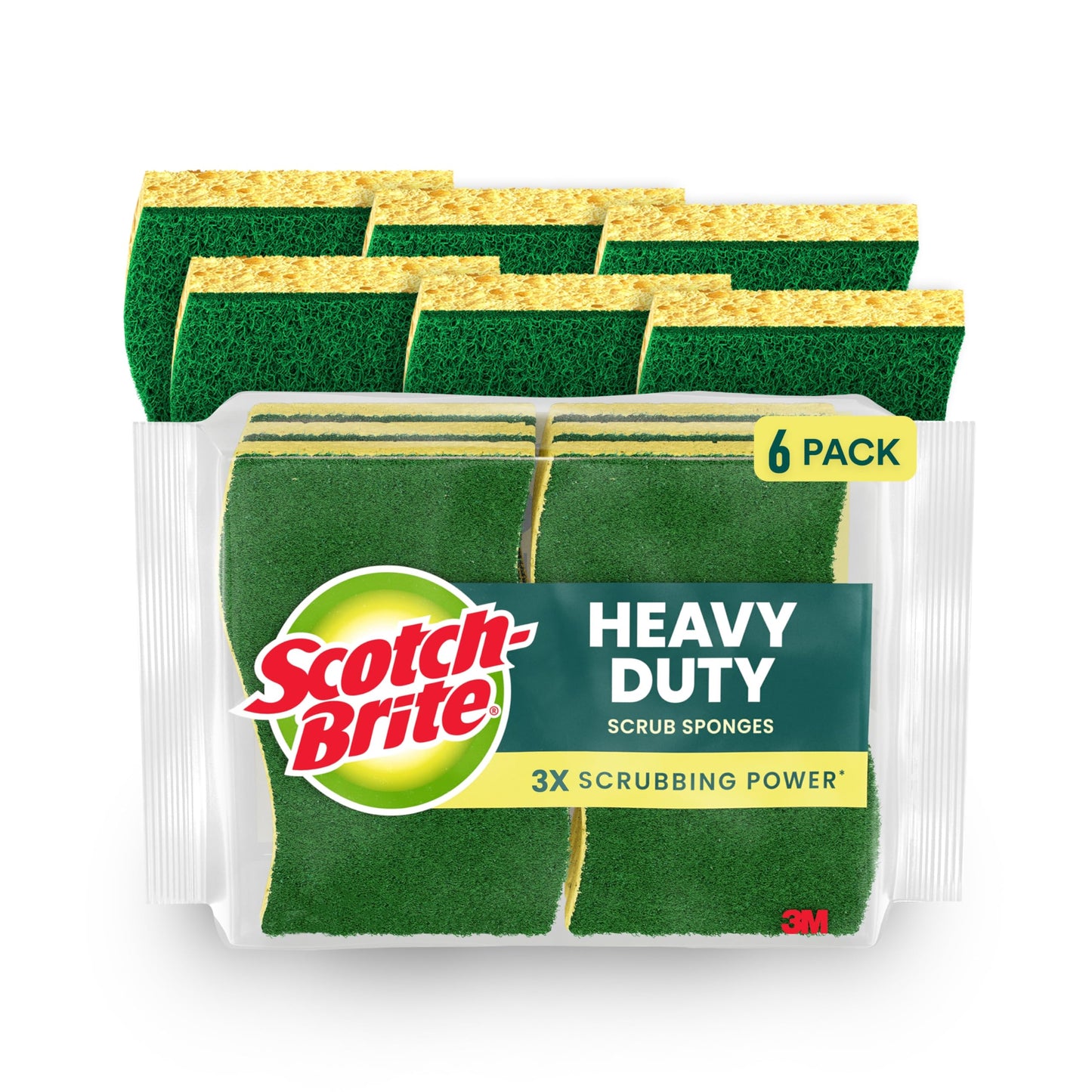 Scotch-Brite Heavy Duty Scrub Sponge, 6 Kitchen Sponges Designed for Tough Messes in the Kitchen that Last 3X Longer*, Best for Cast Iron Skillets