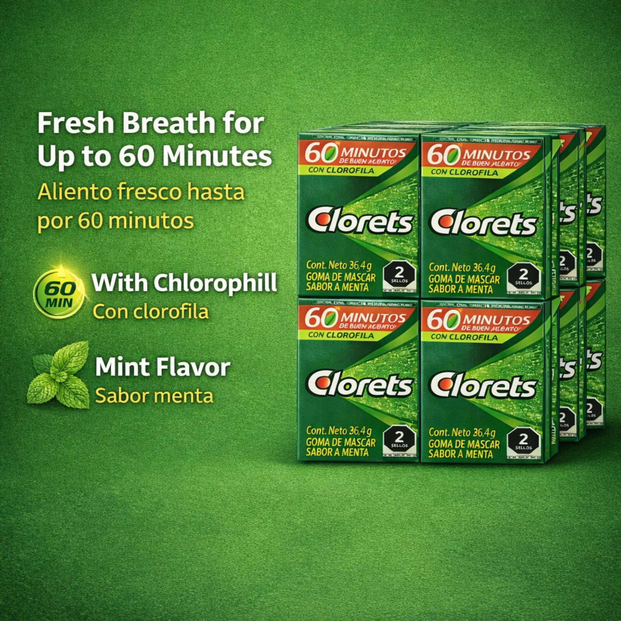 Clorets Chewing Gum Bulk - 8 Pack, 24 Pieces Each, Fresh Mint Gum With Chlorophyll, Extra Gum Pack for Long-Lasting Freshness, Ideal for Chewing Gum