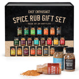 Holiday Gift Grilling Spices & Seasoning Set - 24 Unique Gourmet BBQ Spice Rub Sampler (Kosher) - Gift Set for Birthday, Anniversary, Men, Dads