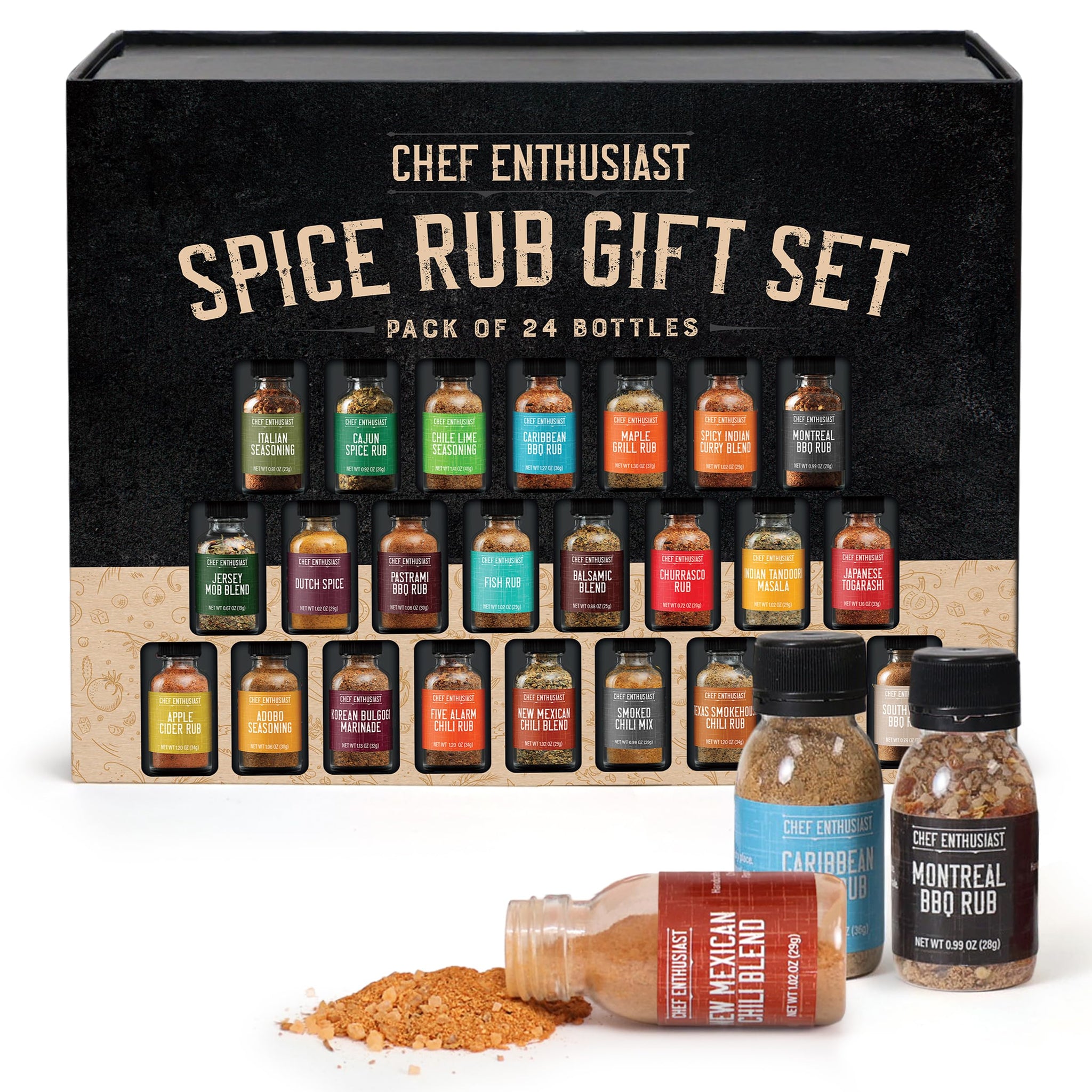 Holiday Gift Grilling Spices & Seasoning Set - 24 Unique Gourmet BBQ Spice Rub Sampler (Kosher) - Gift Set for Birthday, Anniversary, Men, Dads