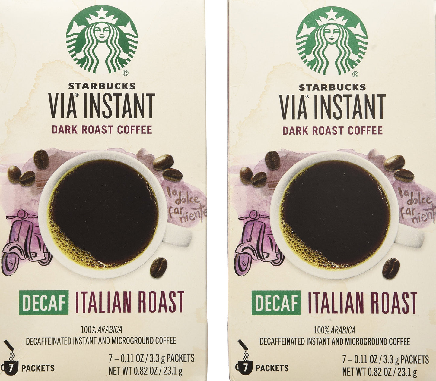 Starbucks Via Ready Brew, Decaf Italian Dark Roast Instant Coffee, 7-Count each (2 Pack)