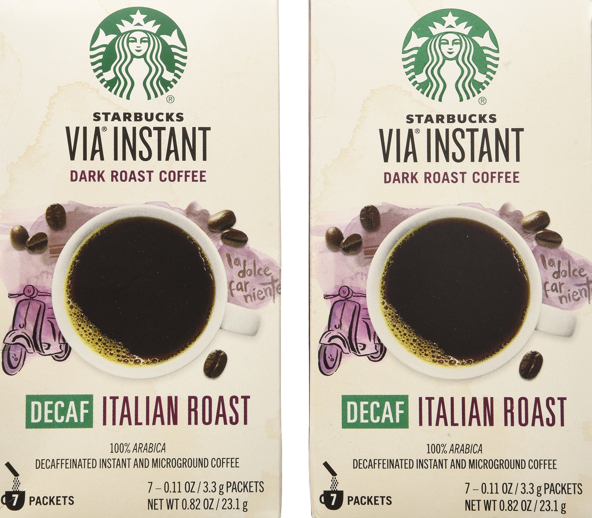 Starbucks Via Ready Brew, Decaf Italian Dark Roast Instant Coffee, 7-Count each (2 Pack)