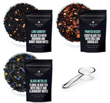 August Uncommon Sampler - Variety Tea Set of 3 Black Loose Leaf Tea Blends with a Crystal Scoop - Low Country, Painted Desert, and Black Metallic