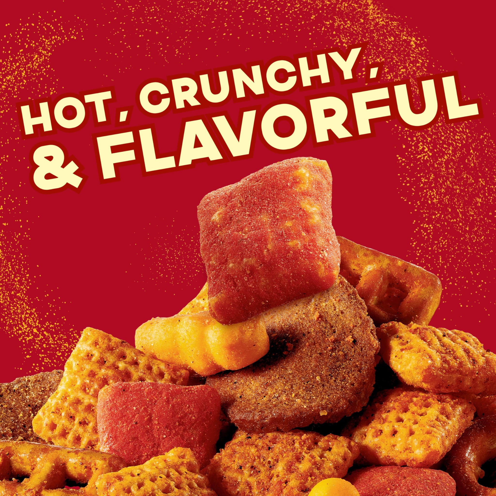 Chex Mix Hot and Spicy Snack Mix, Savory Snack Bag, Family Size, 13.5 oz