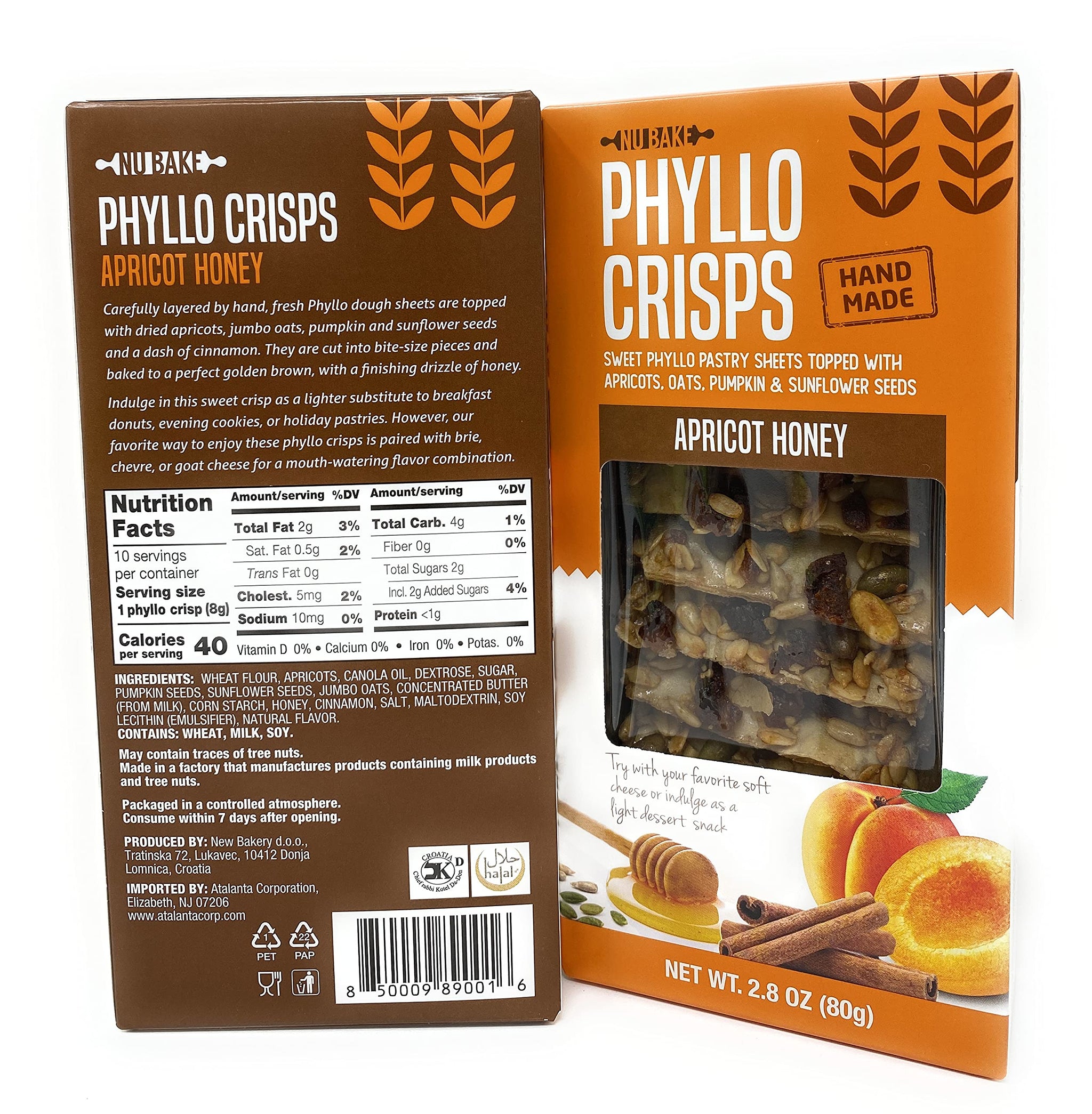 Andwing Phyllo Crisps Pastry Dough Sheets Crisp Snack Variety Bundle - Apricot Honey with Kokobunch Kit by Nu Bake | 2 Pk - 2.8 oz