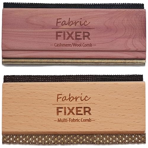 Cashmere and Multi-Fabric Sweater Comb Combo (Cedar Wood Handle Double Edge Design) Manual Fabric Defuzzer Wool Lint Shaver Comb Scraper for Clothing