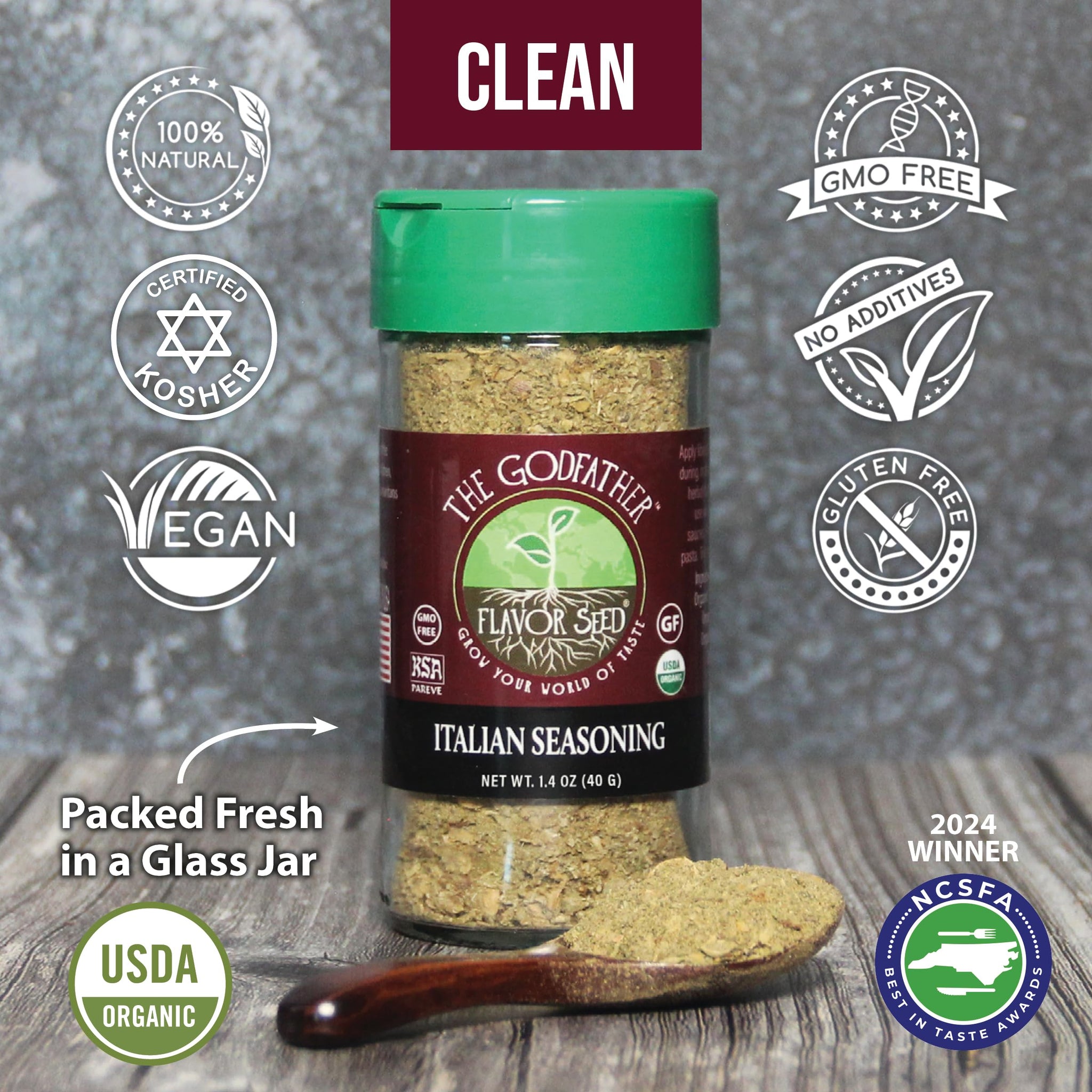 Organic Italian Seasoning, The Godfather by Flavor Seed, Mediterranean Blend of Herbs and Spices for Pasta Salad, Tomato Sauces, Pizza Toppings