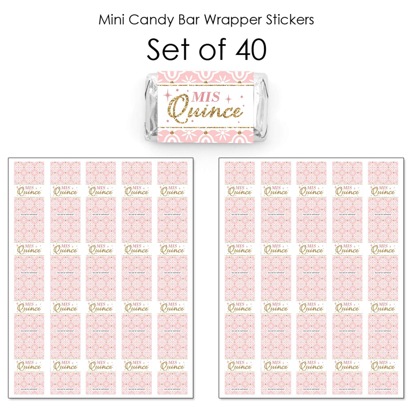 Big Dot of Happiness Mis Quince Anos - Mini Candy Bar Wrapper Stickers - Quinceanera Sweet 15 Birthday Party Small Favors - 40 Count