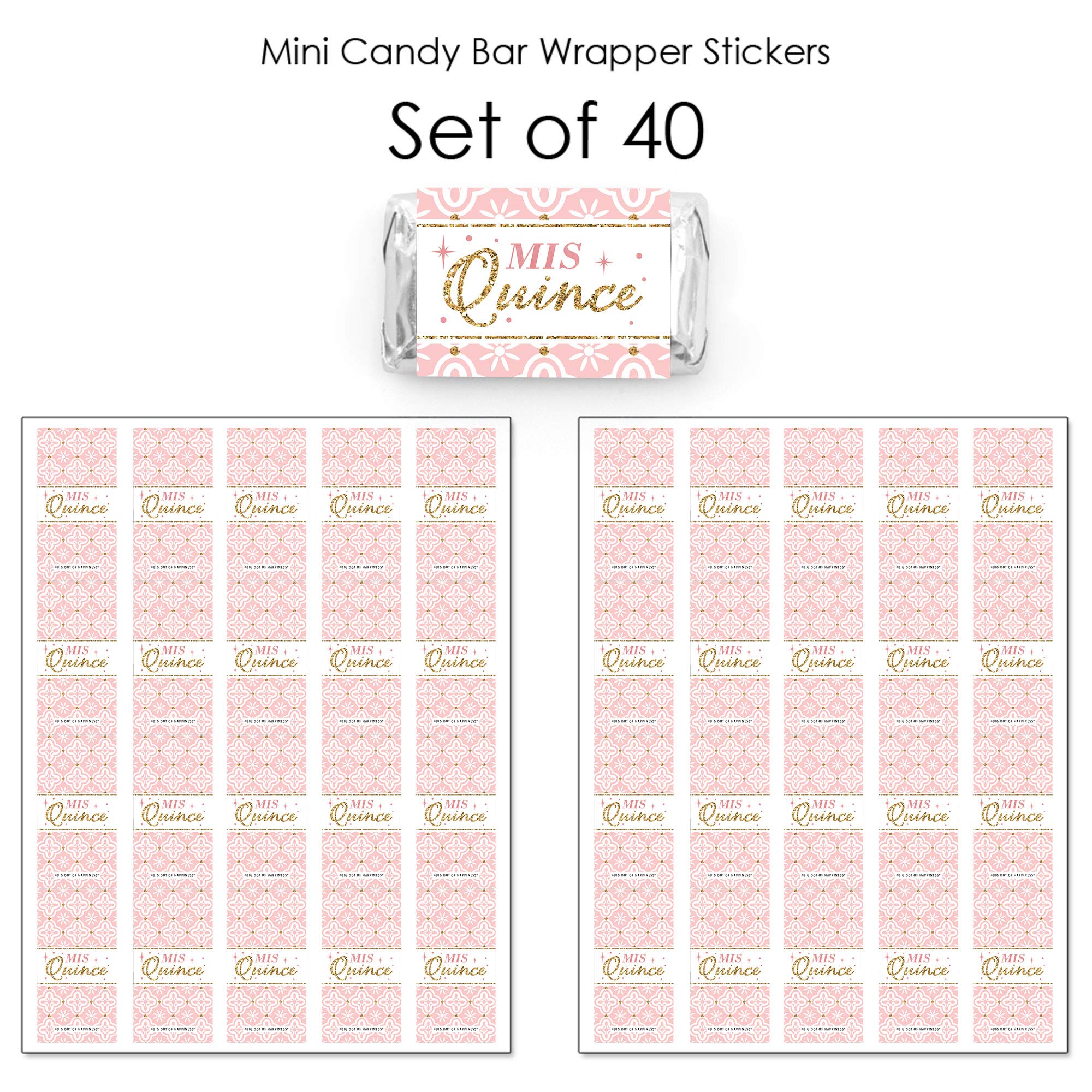 Big Dot of Happiness Mis Quince Anos - Mini Candy Bar Wrapper Stickers - Quinceanera Sweet 15 Birthday Party Small Favors - 40 Count