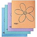 Skoy Cloth, 4-pack Versatile Swedish Dishcloths for Kitchen and Household Use, Reusable Cleaning Cloths, Planet-Friendly, Dishwasher and Dryer-Safe