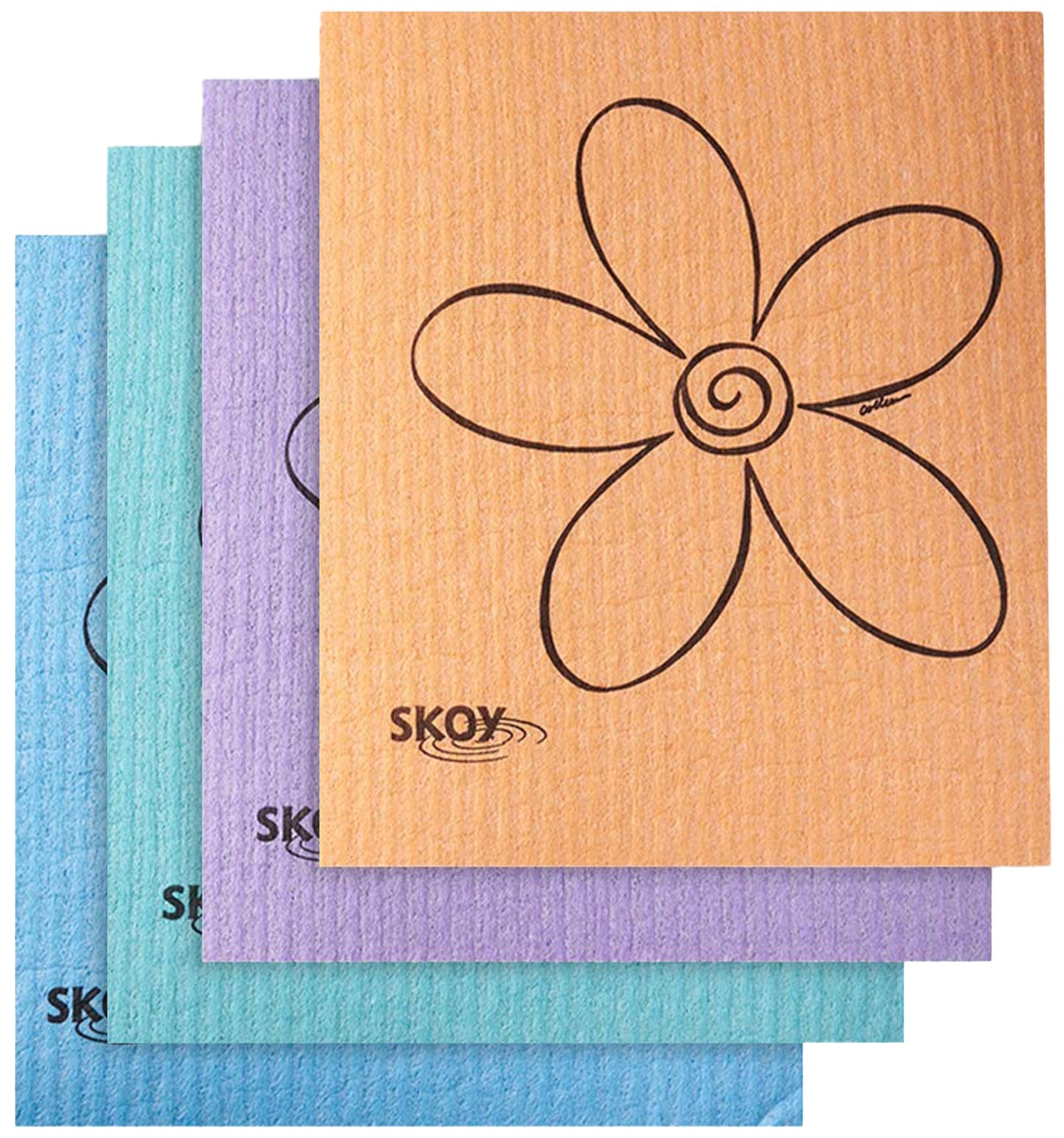 Skoy Cloth, 4-pack Versatile Swedish Dishcloths for Kitchen and Household Use, Reusable Cleaning Cloths, Planet-Friendly, Dishwasher and Dryer-Safe
