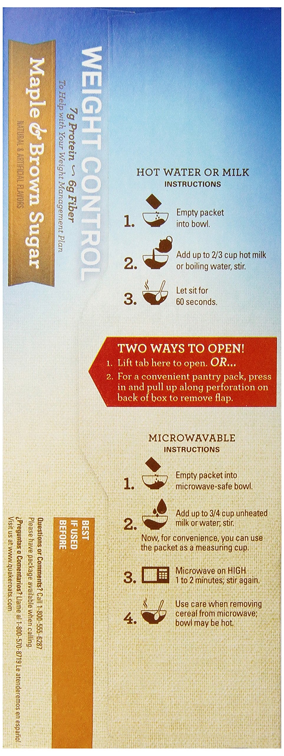 Quaker Instant Oatmeal Fiber&Protein (Previously Weight Control), Maple Brown Sugar, 8-Count Boxes (Pack of 4)