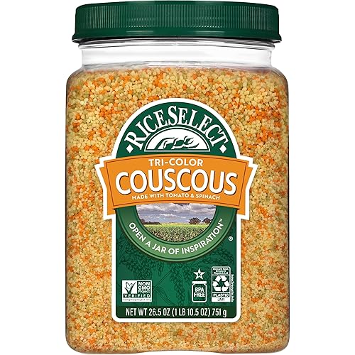 RiceSelect Tri-Color Couscous, Premium Moroccan-Style Couscous, Non-GMO, Certified Kosher, 26.5oz Jar (Pack of 1)