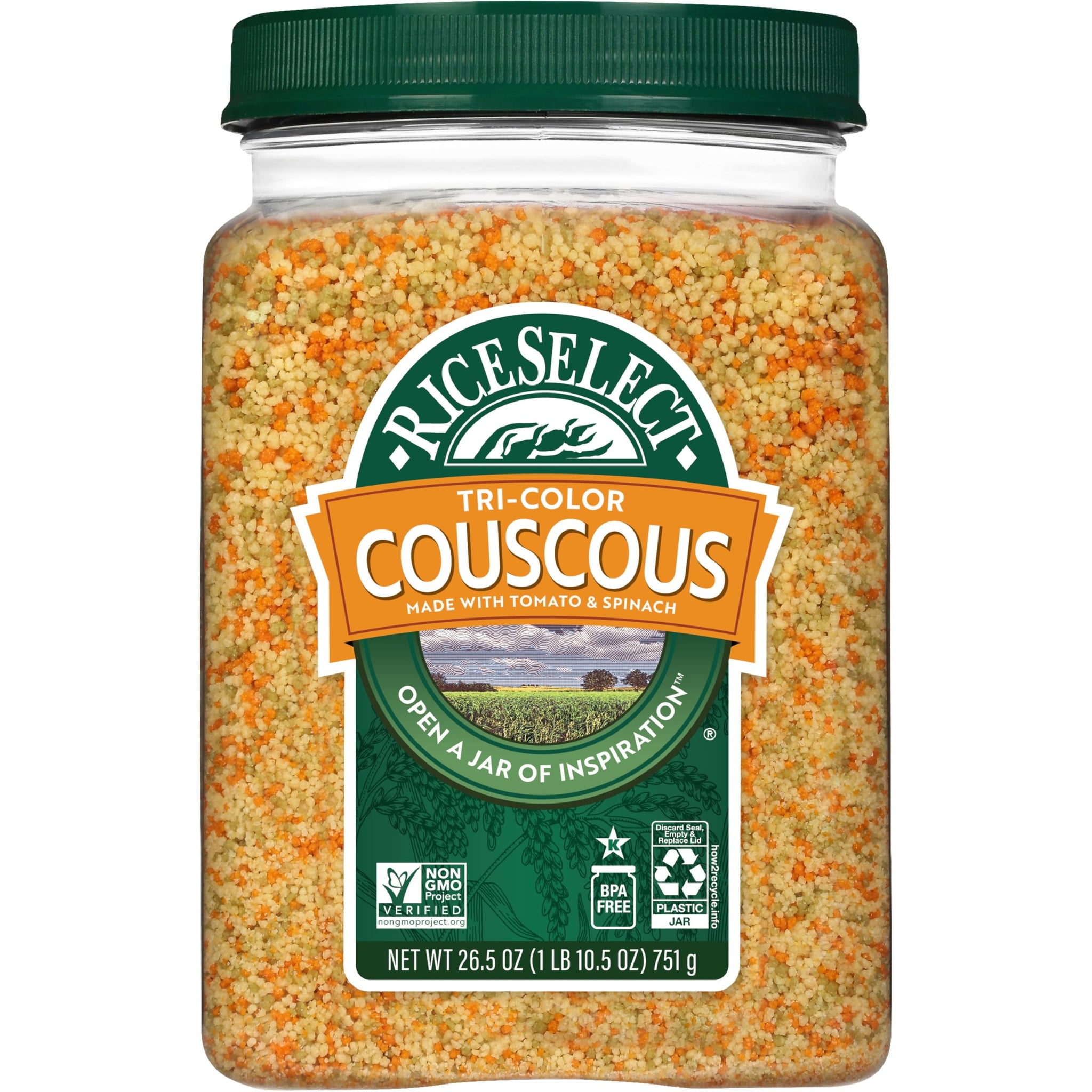 RiceSelect Tri-Color Couscous, Premium Moroccan-Style Couscous, Non-GMO, Certified Kosher, 26.5oz Jar (Pack of 1)