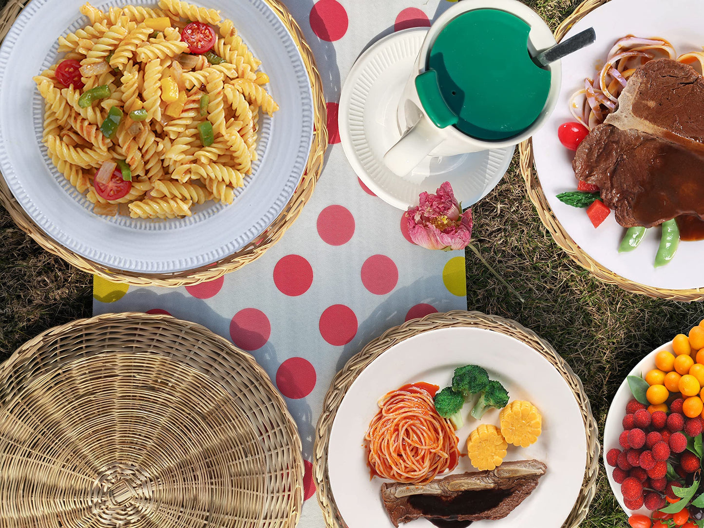 BB HOME, ZHONGER BHO Hand Weave Bamboo Paper Plate Holder 10in Set of 4 for Picnic Home Party and Daily Dinning