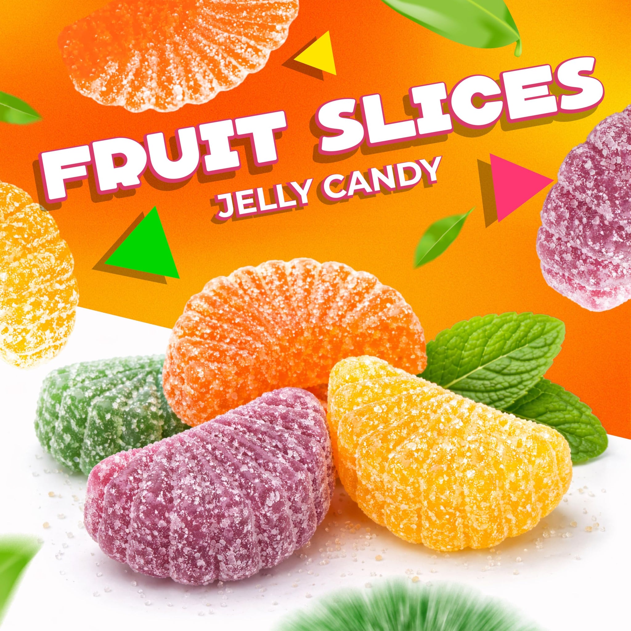 Fruit Slices Jelly Candy | 2 Lb Bag | Dye Free Candy | Tangerine, Orange, Strawberry, Lemon | Naturally Flavored Bulk Chewy Candy for Buffets, Events