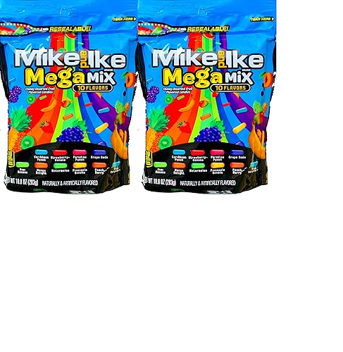 NEW Mike And Ike Original Fruits & 10 Flavor Mega Mix- 10 oz. Bags Full Of Sweet Fruity Treats (Mega Mix, 2)