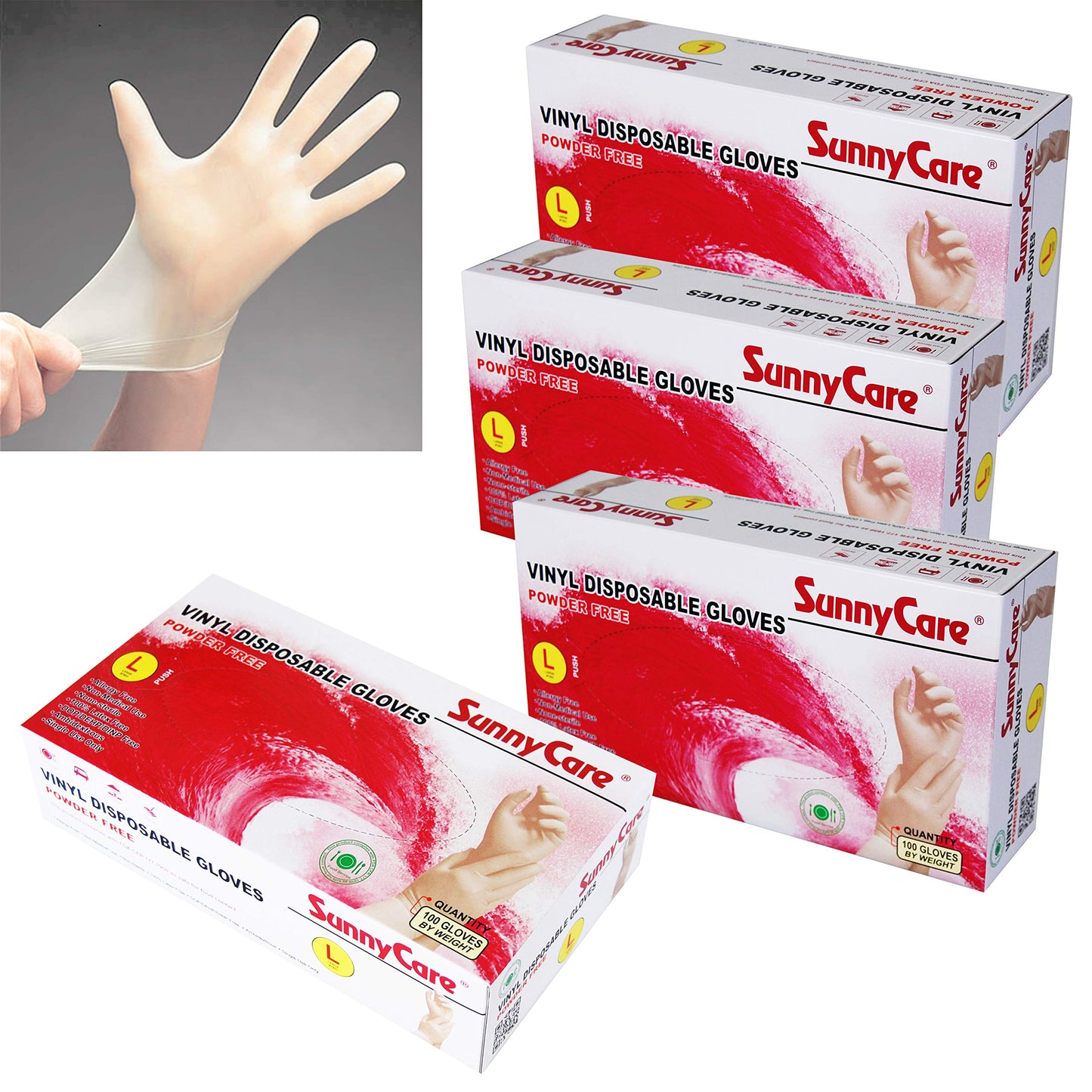 SunnyCare Vinyl Gloves Powder Free Food Service (Latex Nitrile Free) L 4 Box/400pcs