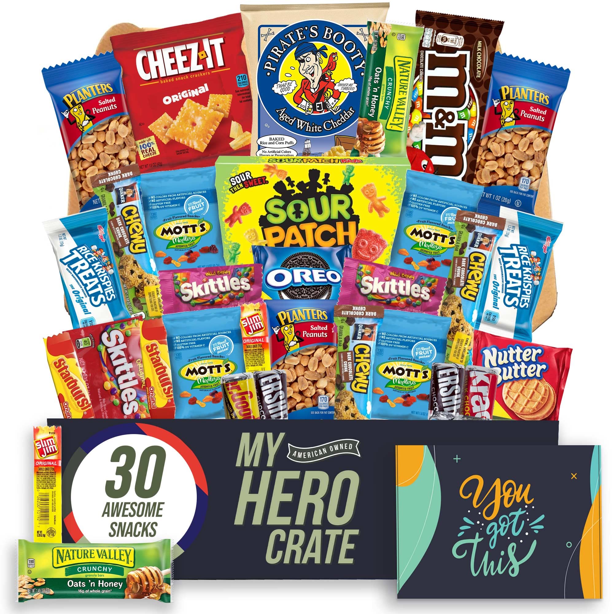 Military Encouragement - Small Snack Box (30 Piece Variety Gift Basket Care Package) Chips, Candy, Peanuts, Popcorn, Cookies, Gummy Snacks, Chocolates
