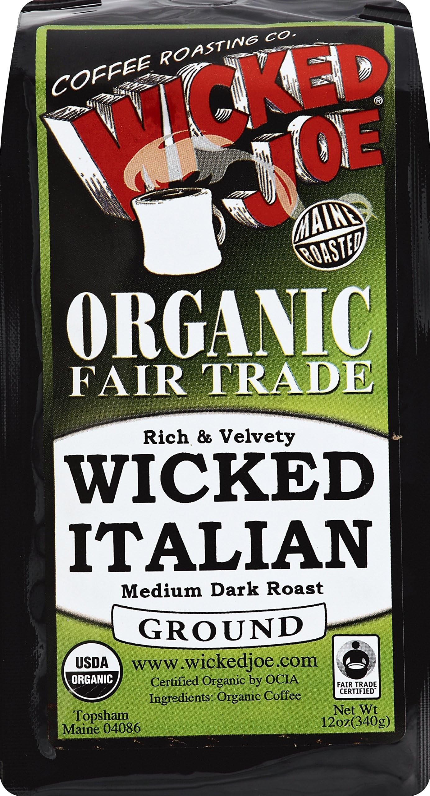 WICKED JOE Coffee Wicked Italian Medium Dark Roast Ground Coffee, 12 Ounce (Pack of 6)