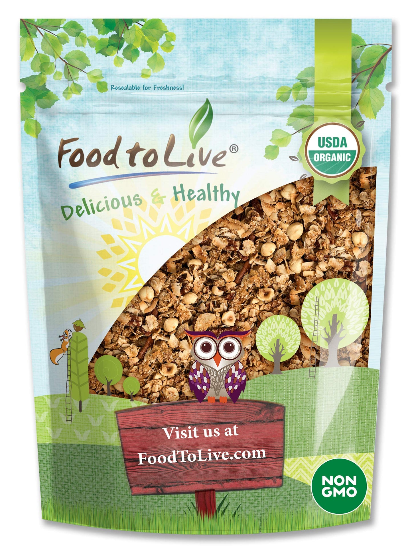 Food to Live Organic Golden Crunchy Granola, 3 Pounds - Small Batch, Handcrafted, Bulk, Great as Snack for Breakfast Cereals, Contains Hazelnuts