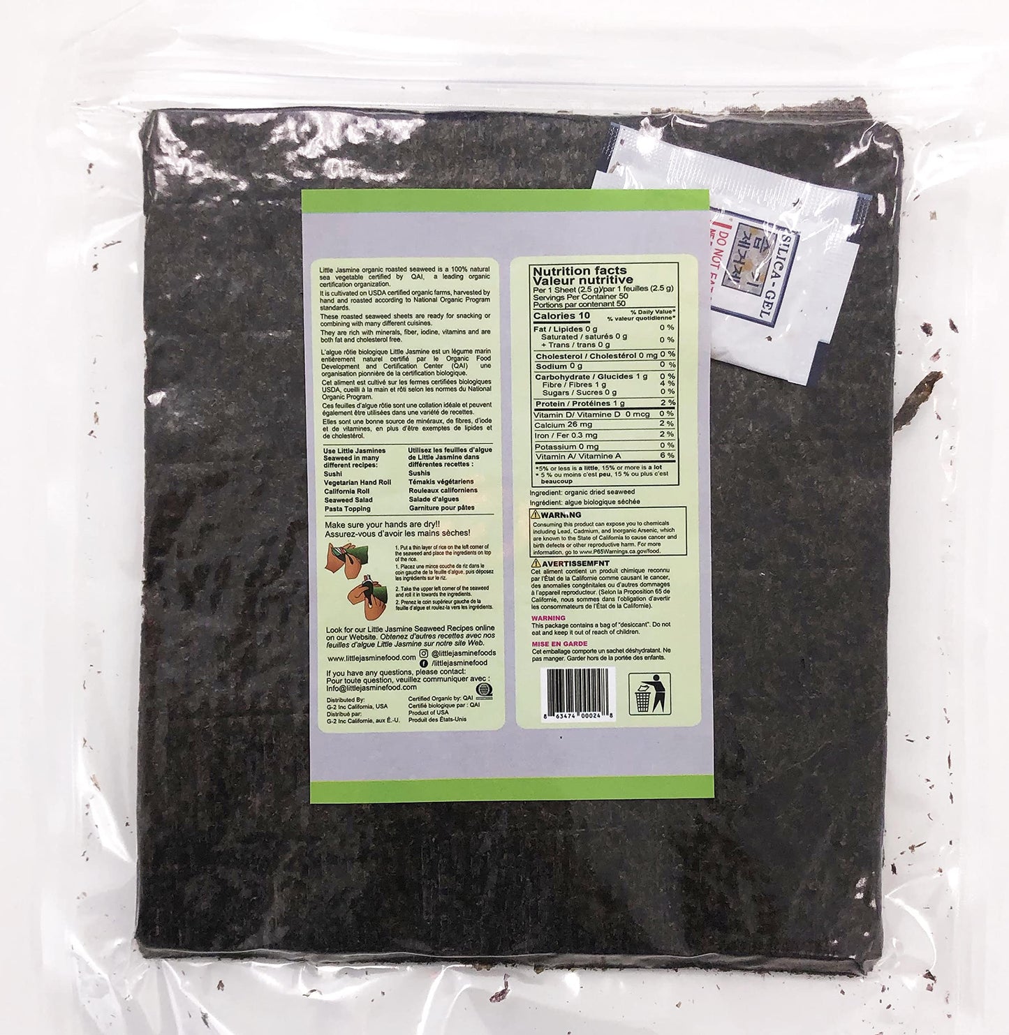 Little Jasmine Roasted Seaweed, USDA Organic Certified, Premium Grade, 50-Full Sheets , Made in USA