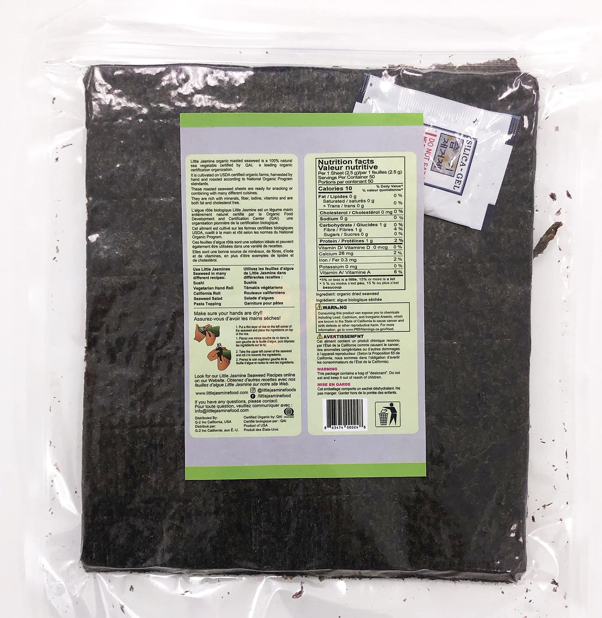 Little Jasmine Roasted Seaweed, USDA Organic Certified, Premium Grade, 50-Full Sheets , Made in USA