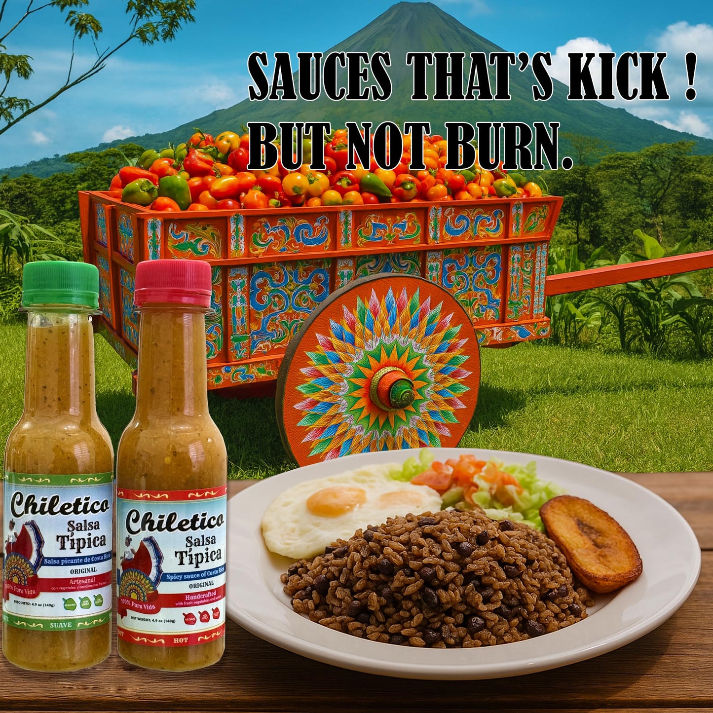 Chiletico Típica Sauce - 2 Mild + 2 Hot - Traditional Costa Rican Salsa - Artisan Handmade Flavor for Meats, Tamales, Rice & More - 4.9 oz (150 g)