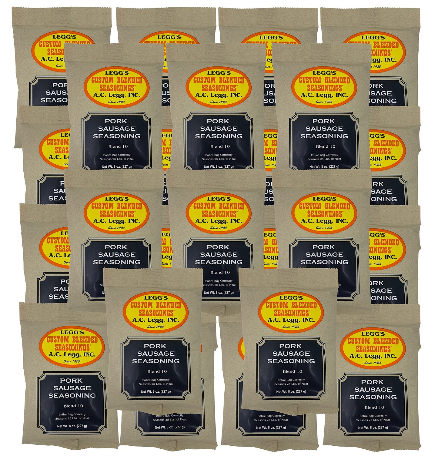 A.C. Legg, Inc. Blend 10 Sausage Seasoning, Breakfast Style, 8 oz (24 Case Pack), Seasons up to 600 lbs, For Pork, Beef, Chicken & Wild Game