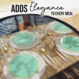 Exquisite Elegant Plastic Dinner Plates - 40 x 9 inch Disposable Plates for Party - Mint with Gold Rim