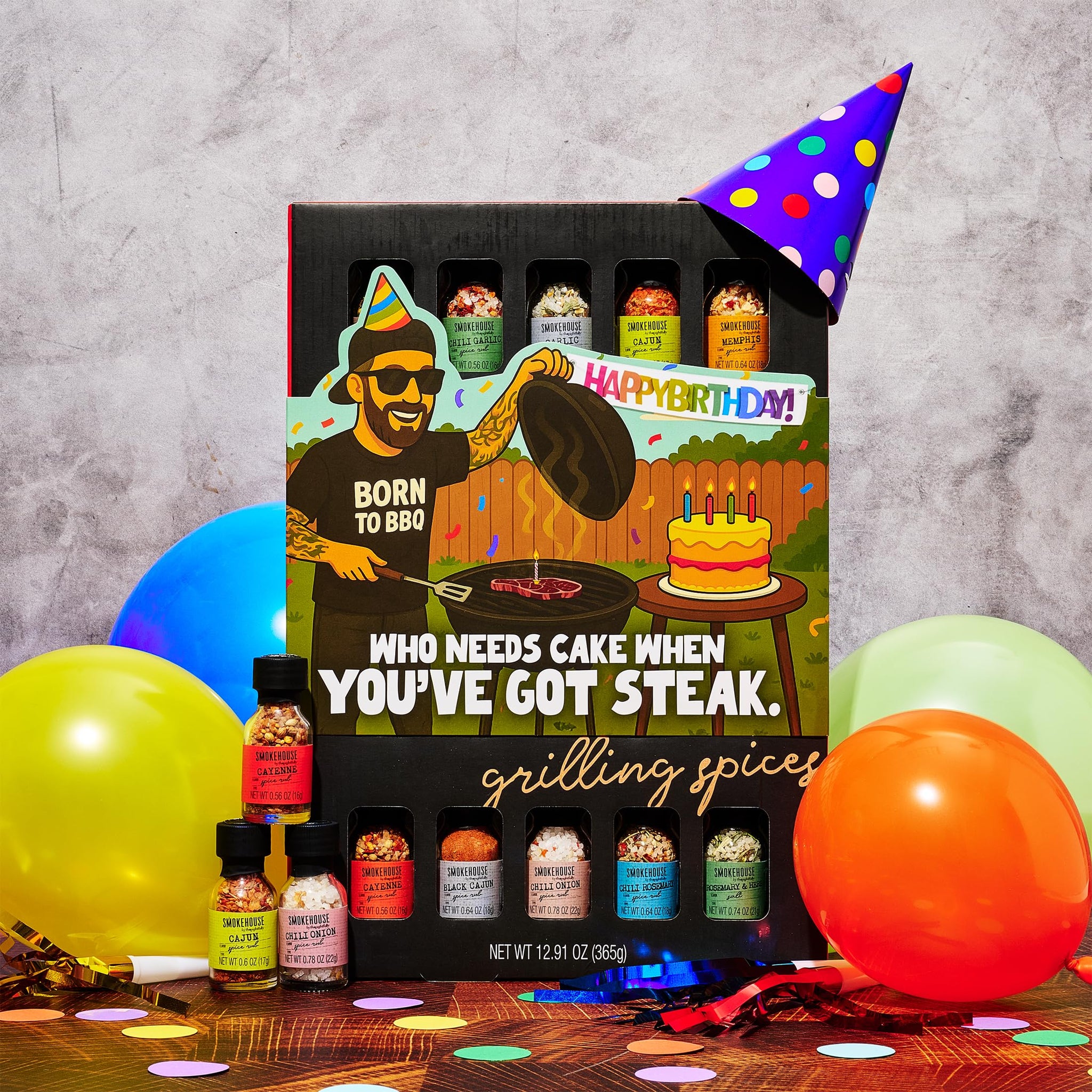 Smokehouse by Thoughtfully, Gourmet Ultimate Grilling Spice Set with Birthday Wrap, Includes 20 BBQ Seasonings & Rubs Like Chili Garlic, Italian,
