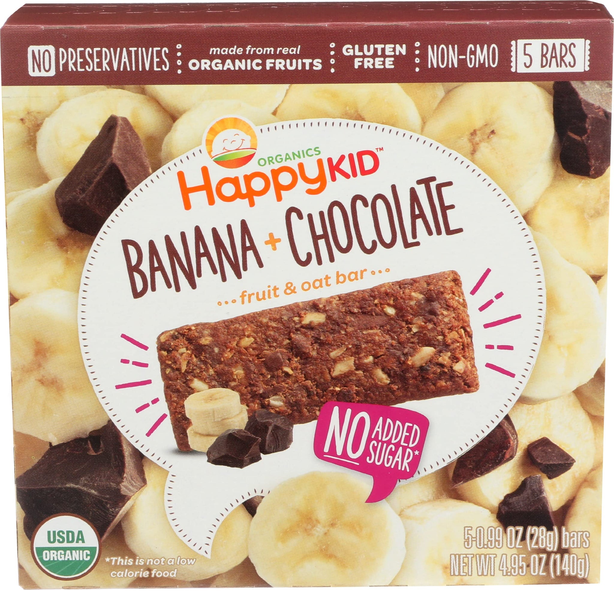 HappyKid Organic Banana & Chocolate Fruit & Oat Bar 5 Count, 4.95 OZ