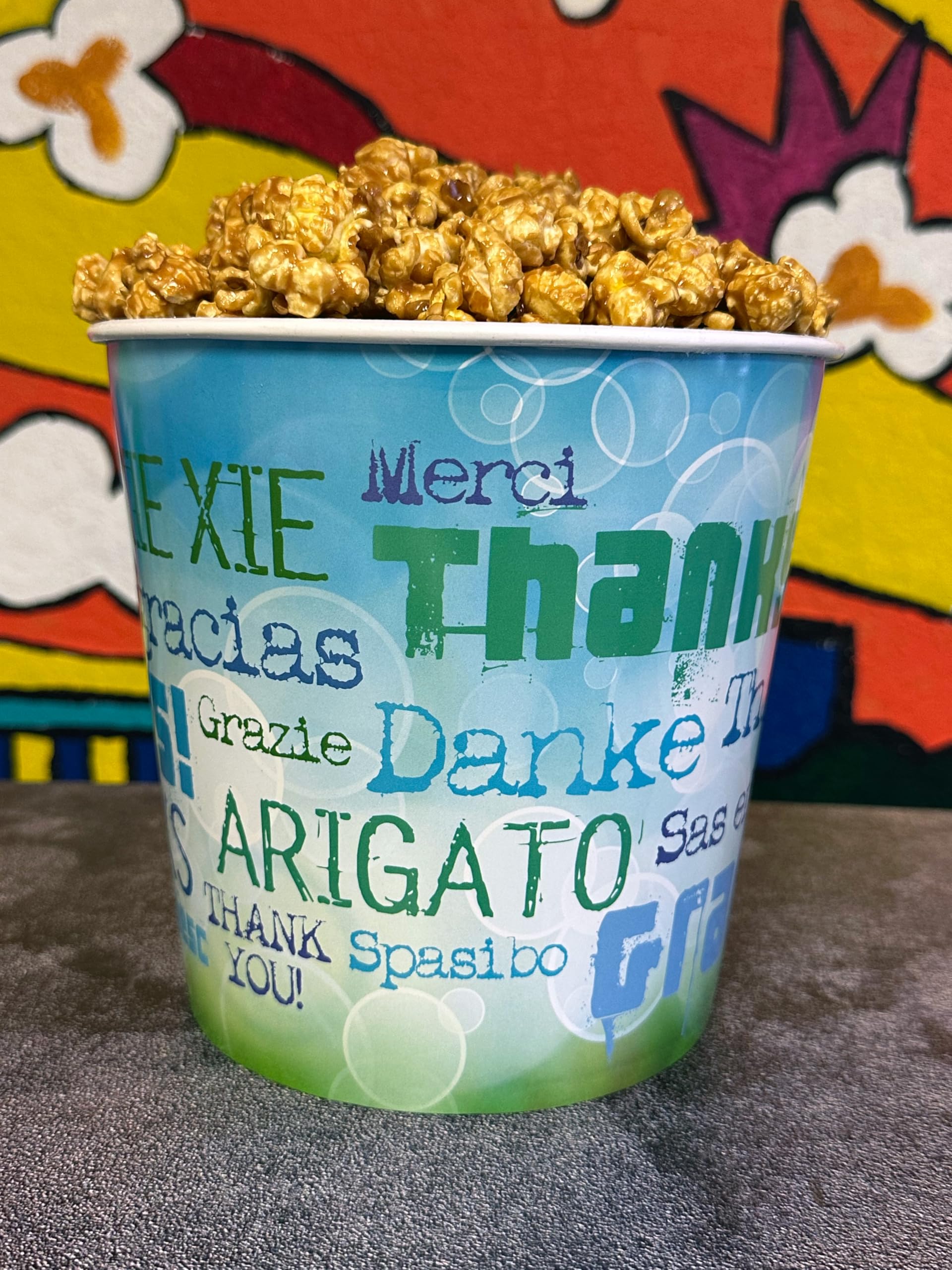 Signature Popcorn, 1-Gallon Thank You Gift Bucket, Caramel Popcorn, Reusable Plastic Container, Gourmet Snack, Gluten-Free, Holiday Popcorn Gift