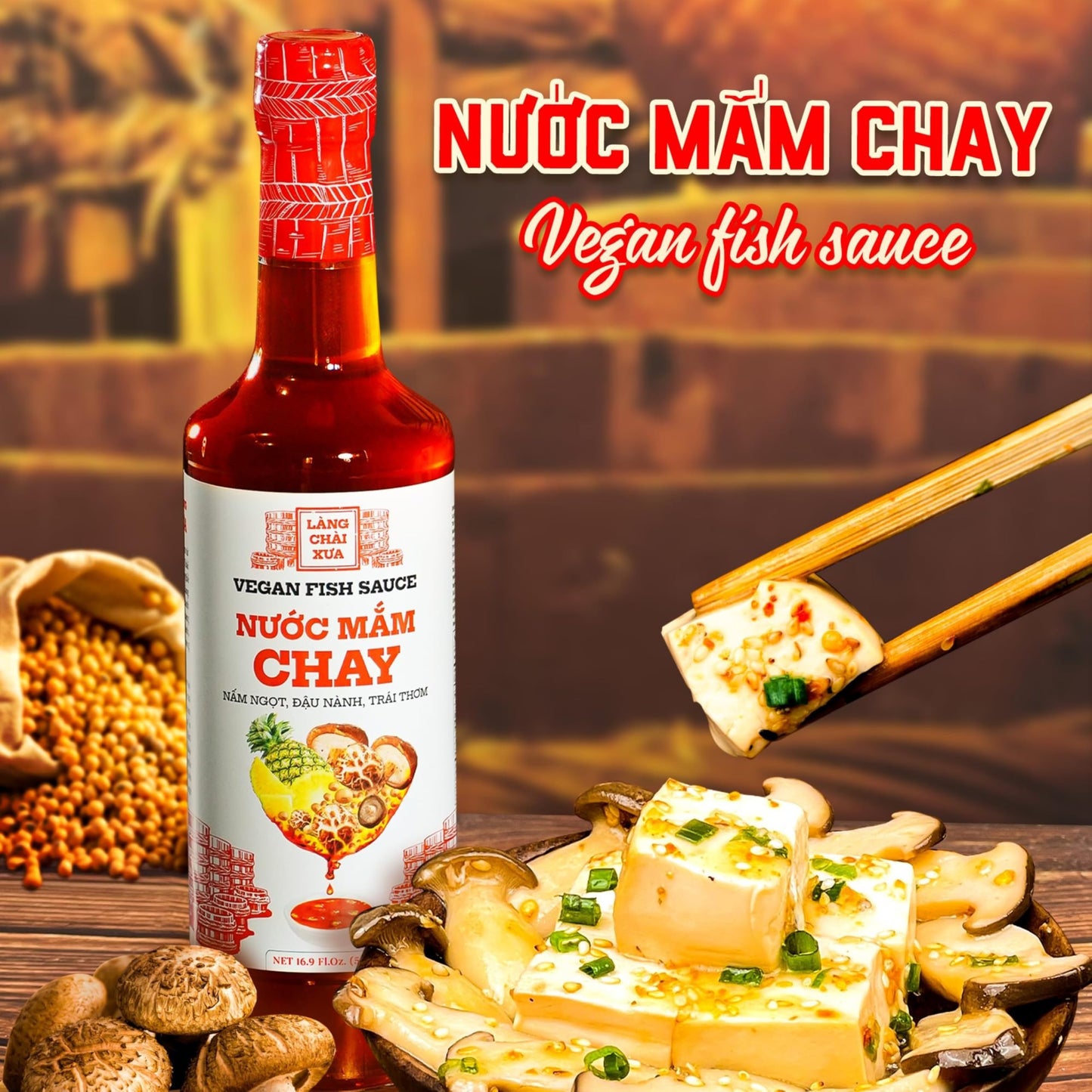 Làng Chài X?a Premium Vietnamese Vegan Fish Sauce - Authentic and Flavorful Marinades and Sauces for Grilling, Dipping, and Cooking (500ml)