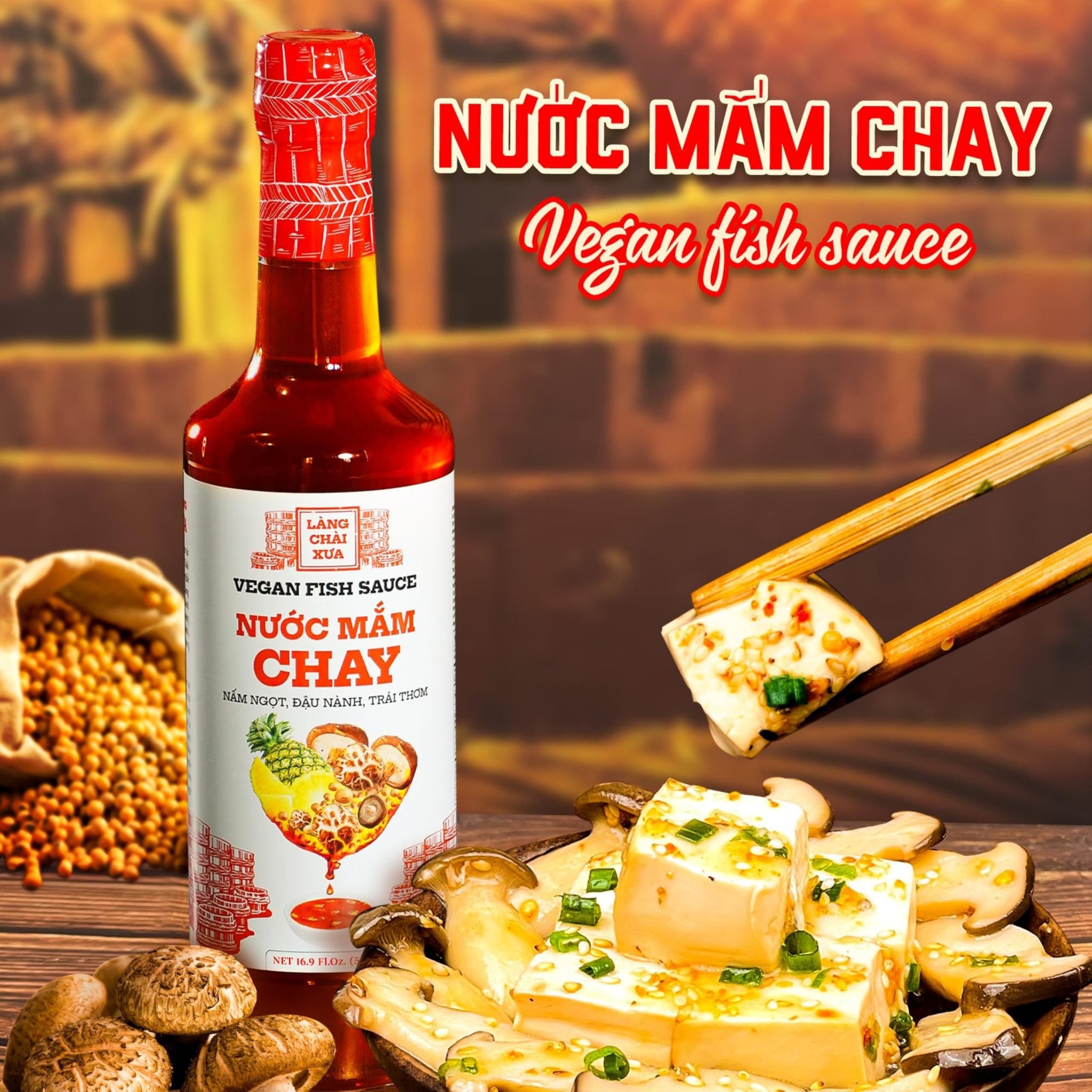 Làng Chài X?a Premium Vietnamese Vegan Fish Sauce - Authentic and Flavorful Marinades and Sauces for Grilling, Dipping, and Cooking (500ml)