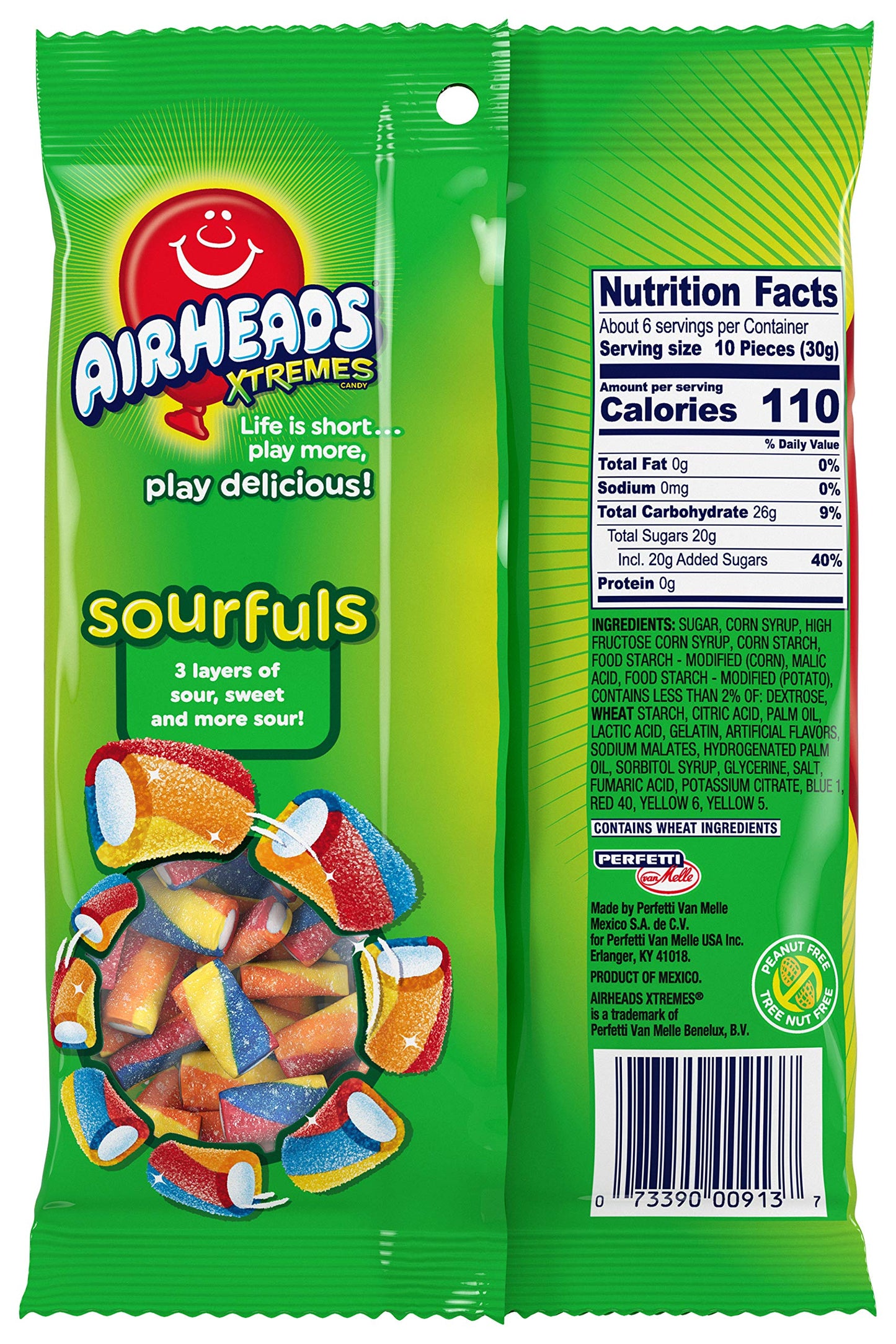 Airheads Xtremes Sourfuls Candy, Chewy Candy Bag, Rainbow Berry Artificially Flavored, 6 Ounce Bag (12-Pack)