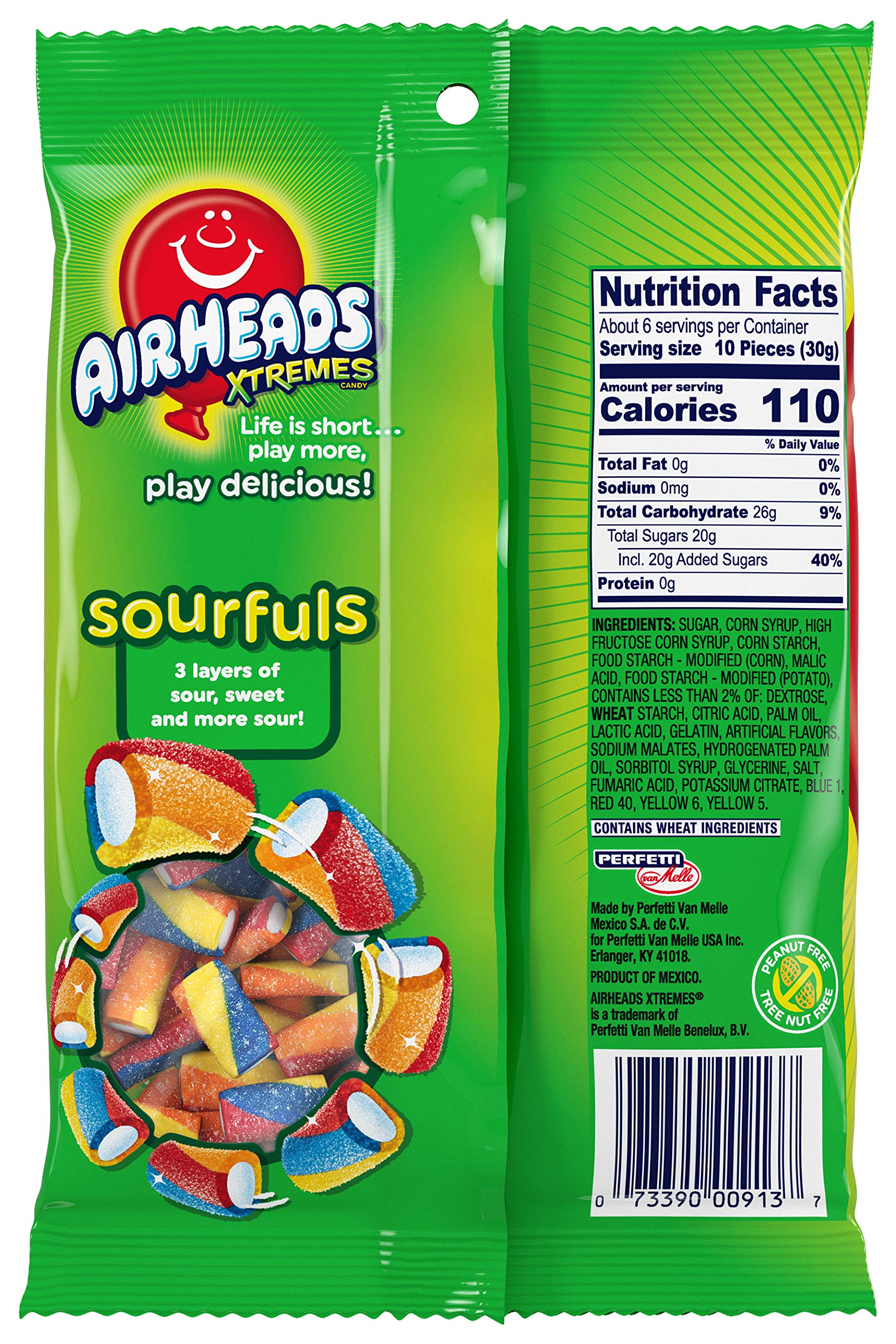 Airheads Xtremes Sourfuls Candy, Chewy Candy Bag, Rainbow Berry Artificially Flavored, 6 Ounce Bag (12-Pack)